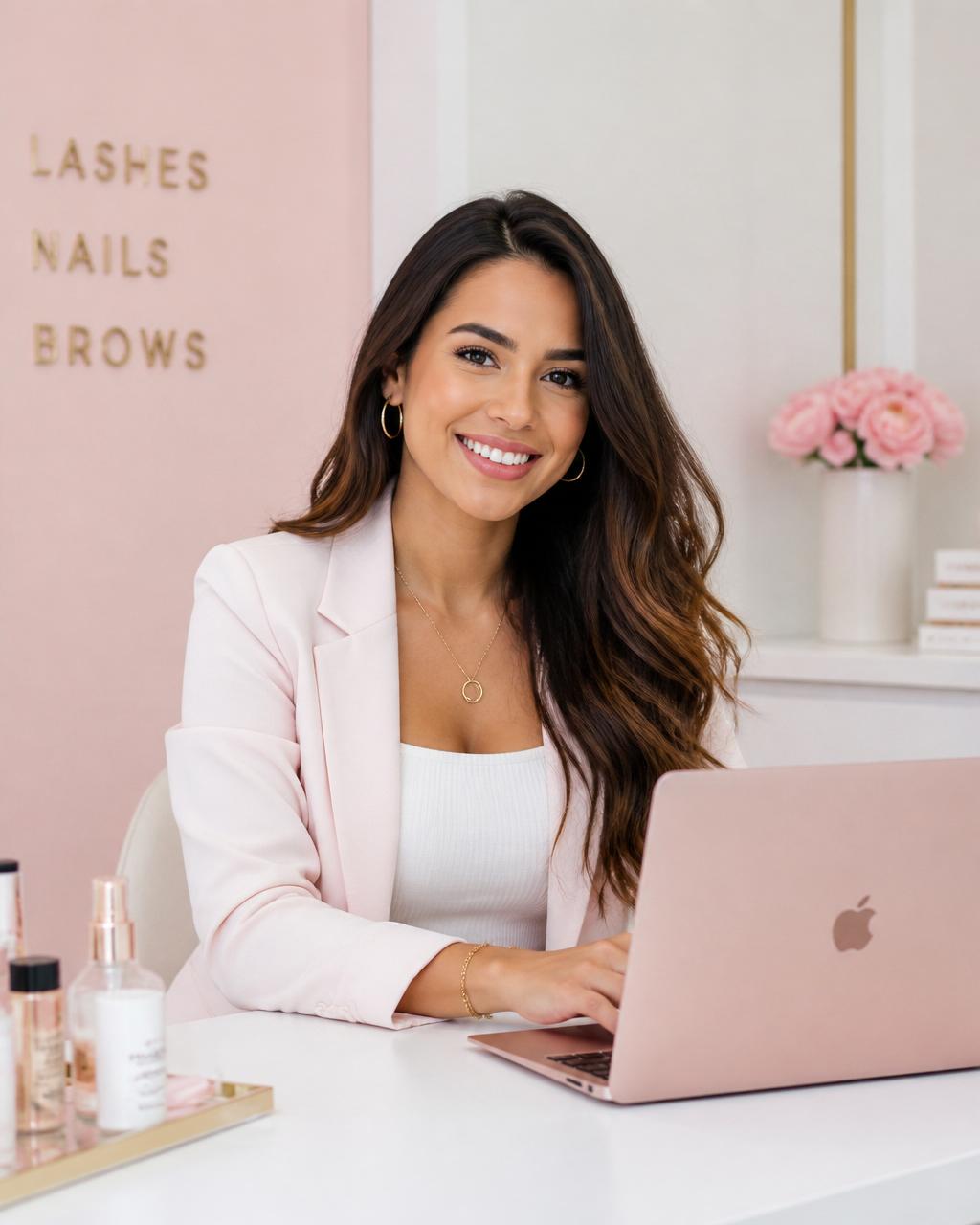 Empreendedora da beleza sorrindo em seu estúdio